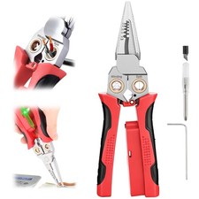 JEJIEFI Pro 8-in-1 Wire Stripping Pliers with Voltage Tester for Red 