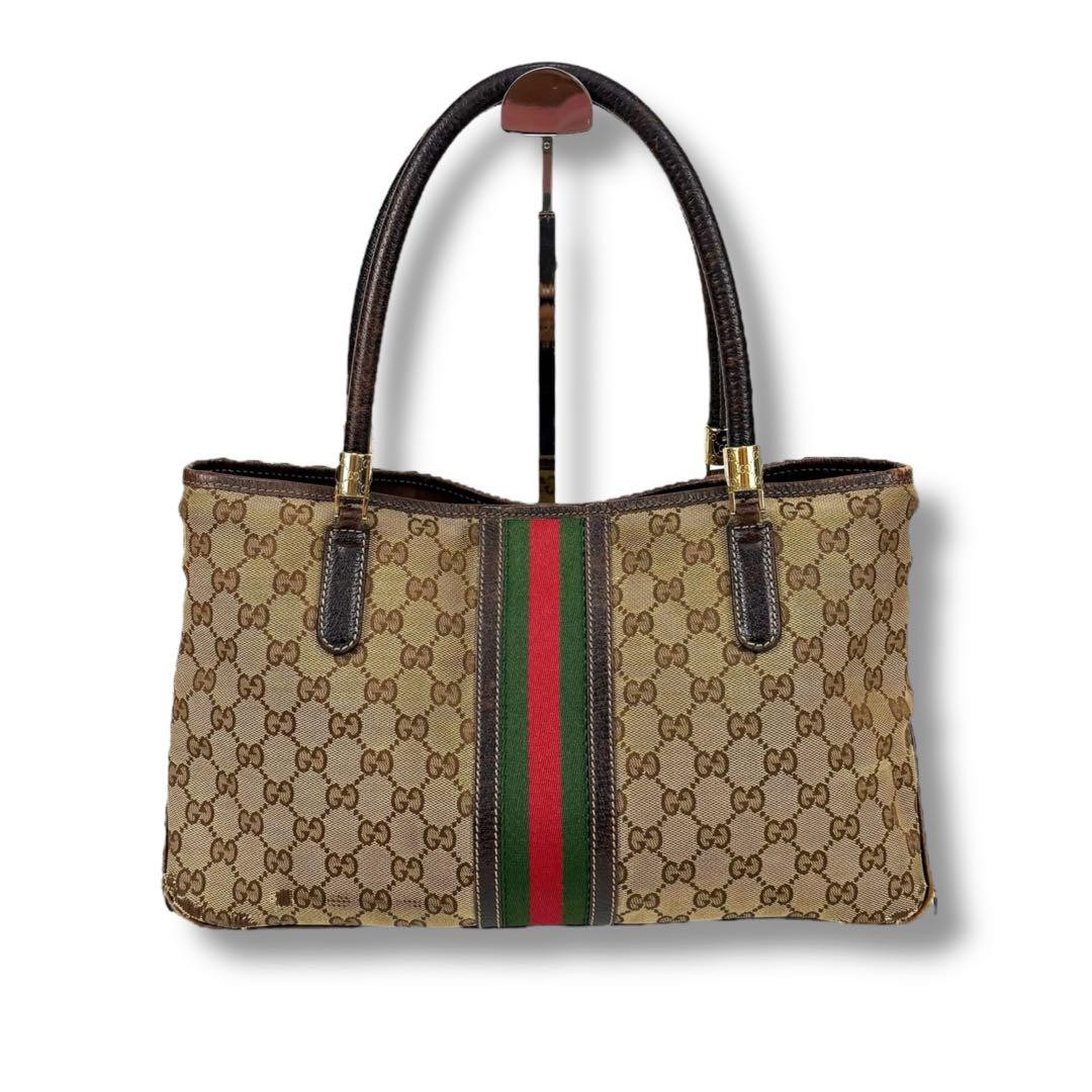 Authentic GUCCI Sherry Line GG Canvas Tote Bag Beige G06152248