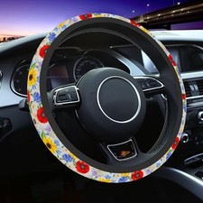 Personalized Retros Floral Steering Wheel Cover, Non-Slip Breathable Flower