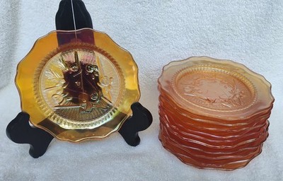 Jeanette Glass Iris Herringbone (10) Carnival Glass Bread & Butter Plates (TI05)