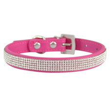 New Fashion PU Leather Rhinestone Dog Collar Adjustable Bling Pet Collar S M L