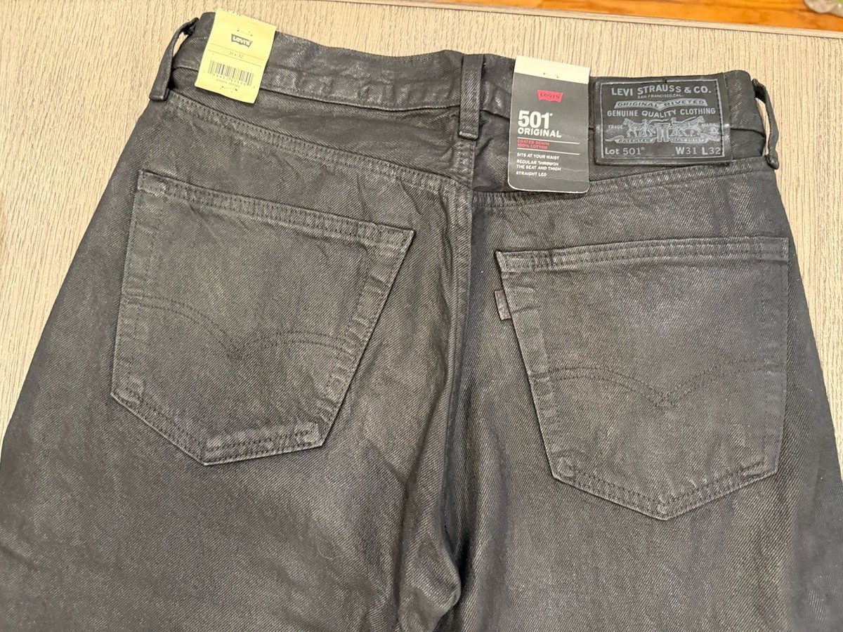 501 Original Fit Wax Coated Men's Jeans Black 32x32 Waxed | eBay