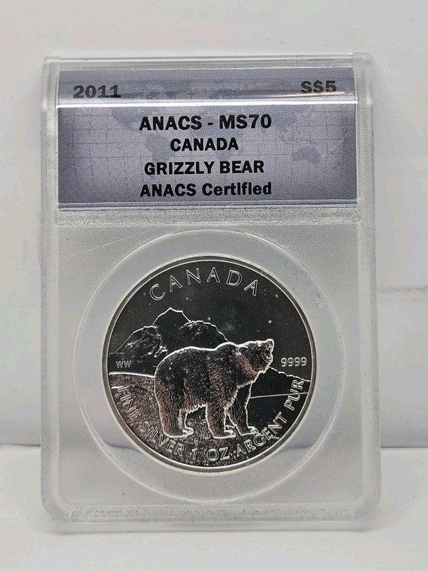 2011 $5 ANACS MS 70 Canada Grizzily Bear .9999 Silver Coin Uncirculated