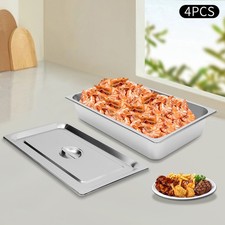4 PCS 4" Deep Full Size Stainless Steel Steam Table Pans Hotel Food Prep Pans