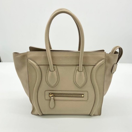 CELINE Luggage Handbag Beige Leather Used From Japan