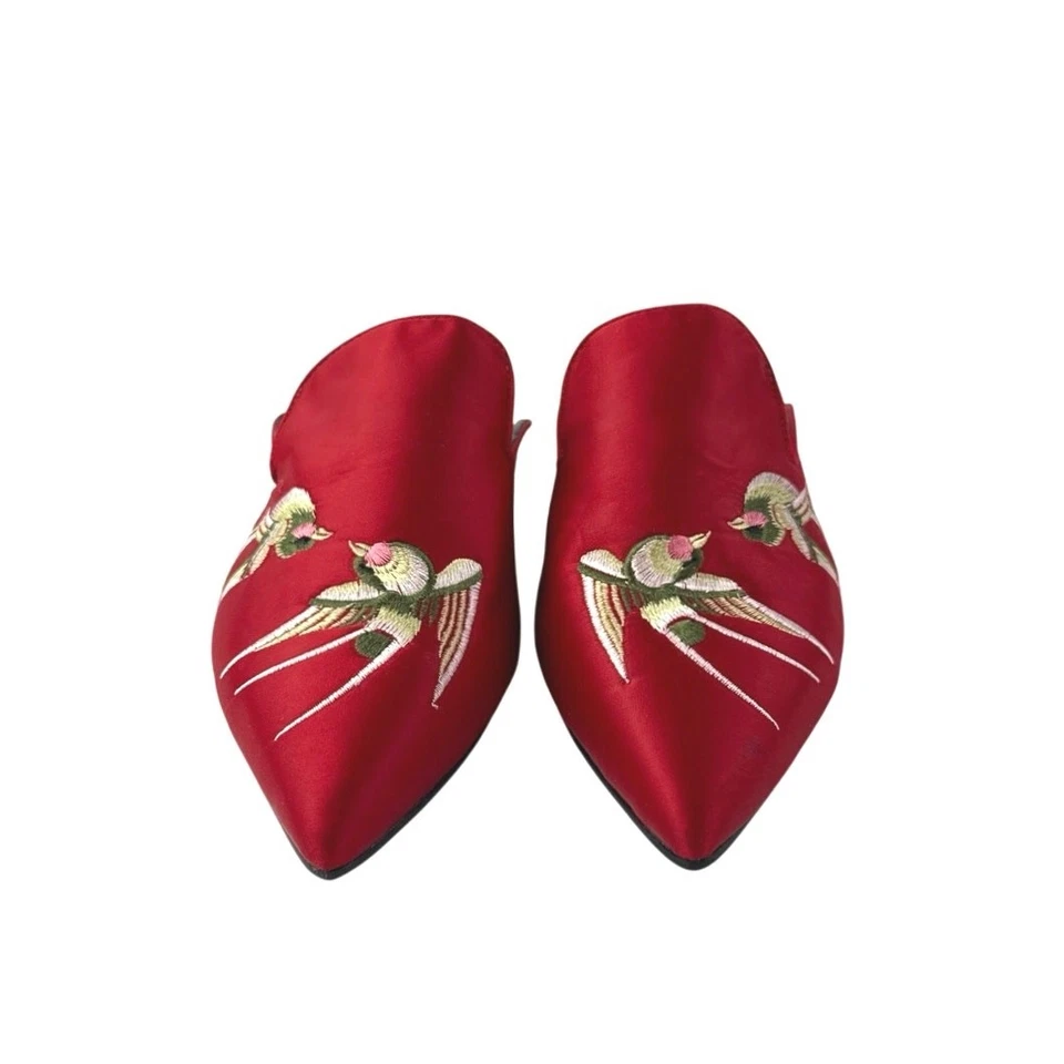 Veowalk Swallow Mujer Rojo Bordado Satinado Punta Sin Cordones Planos Talla 7 Foto 2 de 4