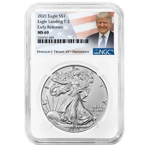 2021 $1 Type 2 American Silver Eagle NGC MS69 ER Trump Label