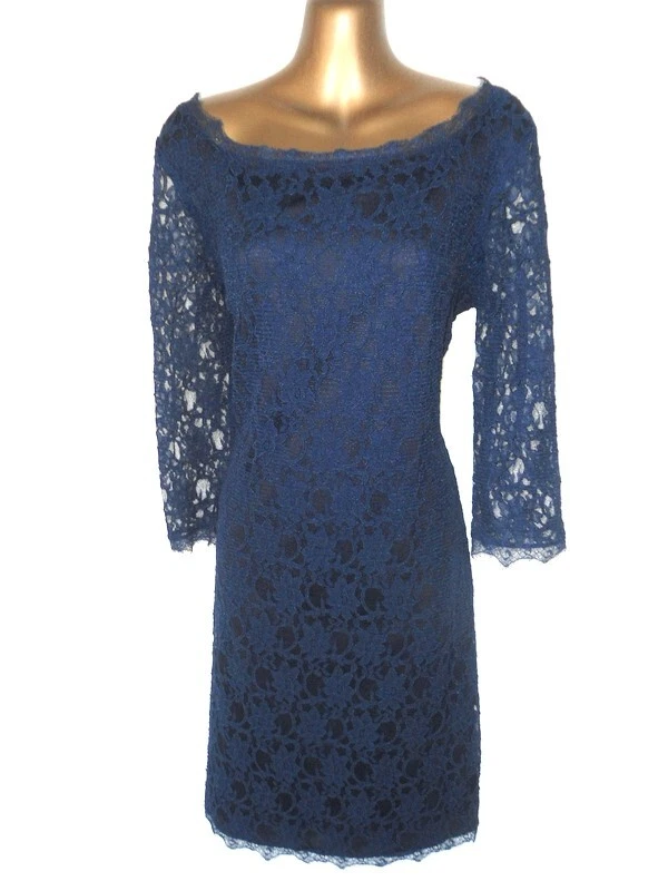 Christmas dress Joseph Ribkoff pencil dress 14 navy lave 3/4 sleeves (8521 - Image 2 of 4