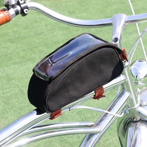 TOURBON Black Waterproof Canvas Bicycle Top Tube Pouch Riding Travel Phone Bag - Picture 17 of 24