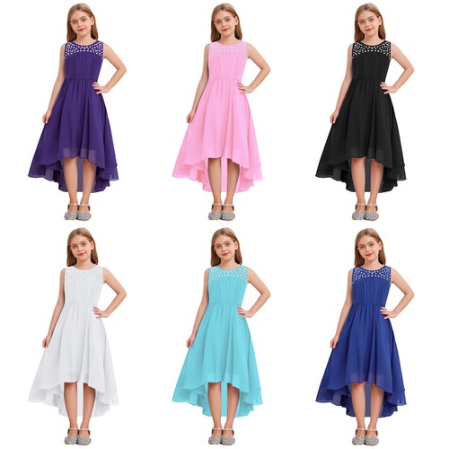 Kid Girl Chiffon Dress High Low Hem Princess Pageant Gown Wedding Birthday Party - Picture 2 of 65