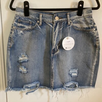 White Fox Distressed Denim Skirt Junior Size Large Waist 29”NWT