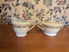 VINTAGE NORITAKE #5298 SUGAR BOWL WITH LID AND CREAMER 