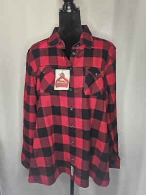 New Roots 73 Womens Shirt 2X Red Black Flannel Plaid Longsleeve Buttonup Pockets