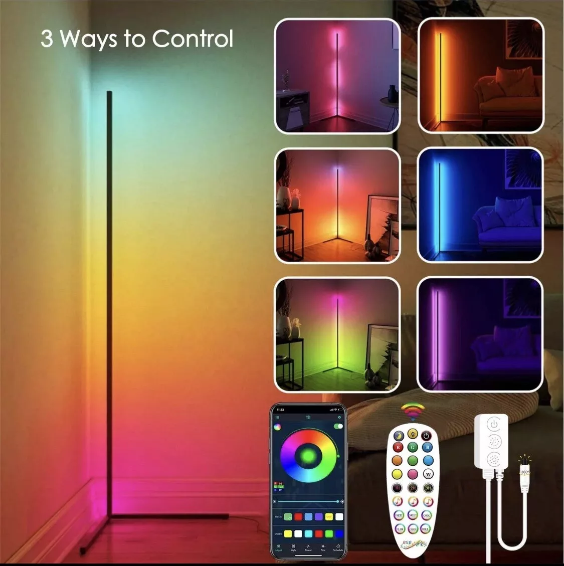 RGB LED Floor Corner Lamp Light Stand Bluetooth Streaming Gaming