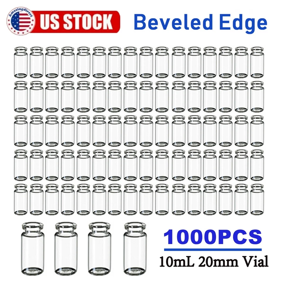 1200pcs 10ml Sample Vials Clear Glass Bottle 20mm Crimp Top Headspace HPLC Flat - Image 2 of 4