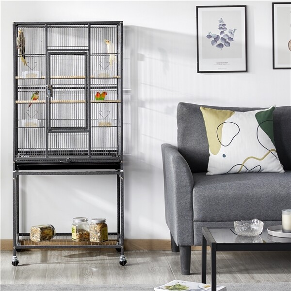 Large Bird Cage Parrot Cage for Small Pet Animal Budgie Parakeet w/Rolling Stand