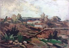 LAMBERTO LAMBERTI - CASE DI CAMPAGNA - OLIO SU MASONITE - 70 X 50