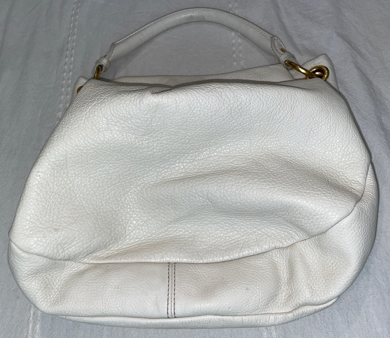 MARC JACOBS Classic Q Hillier Leather Hobo Shoulder Bag WHITE 100