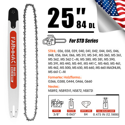 25'' Chainsaw Guide Bar 3/8" 0.063" 84DL Chain For Stihl MS360 MS391 ...