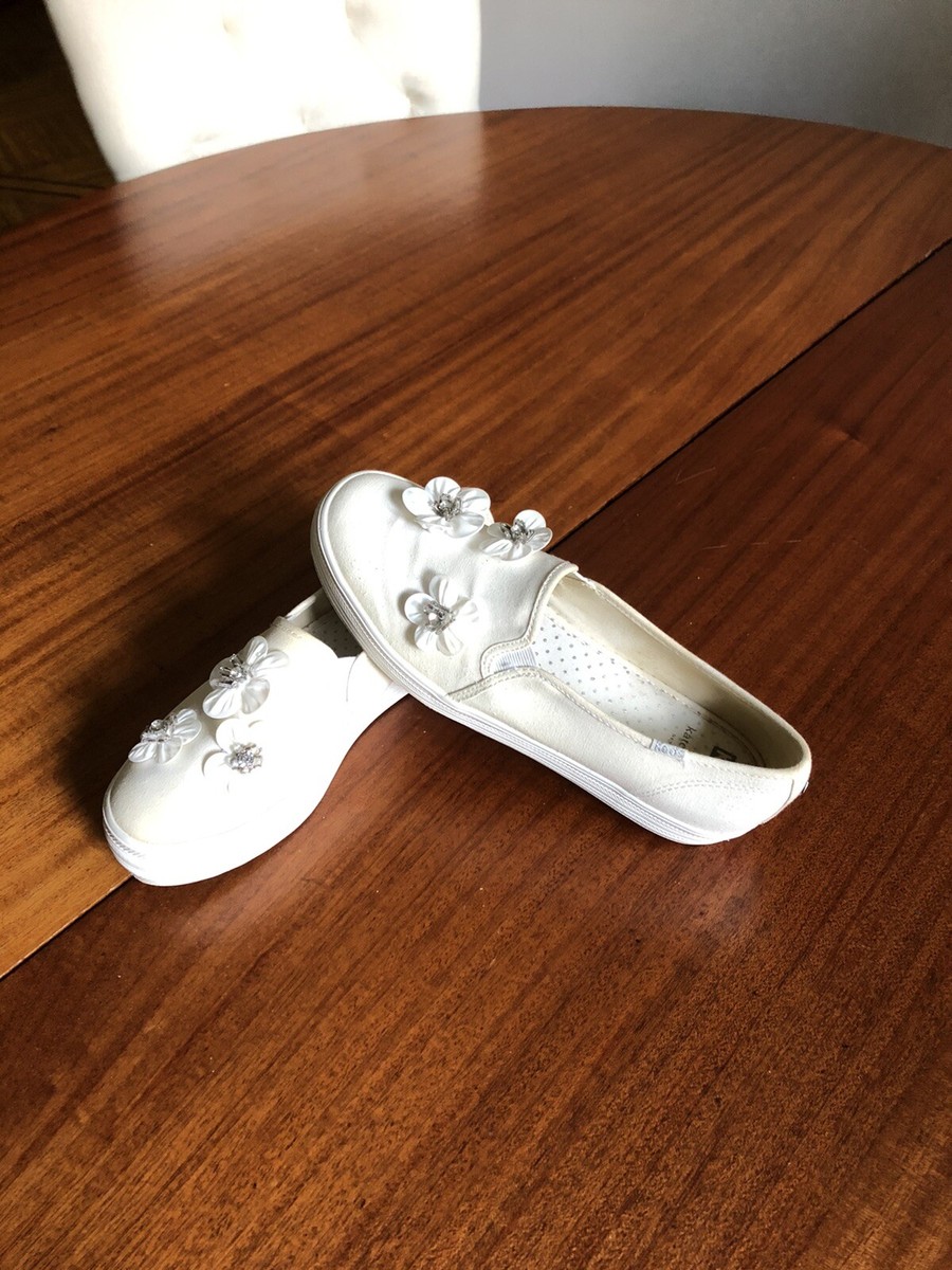 Kate Spade Keds White Sequin Flowers Bridal Sneakers Ivory White