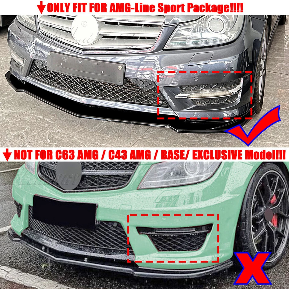 Alerón labial de parachoques delantero negro para Mercedes-Benz W204 C200 C250 C300 2011-2014 Foto 2 de 4