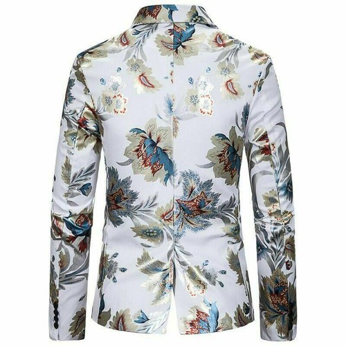 Mens New One Button Slim Fit Blazer Jacket Printed Floral Party Outdoor Casual L - Picture 4 of 13