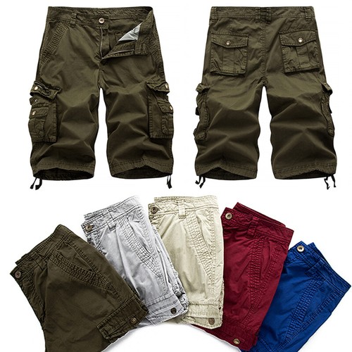Summer Men Cargo Shorts Combat Twill Work Chino Knee Length Pants Pockets CA - Foto 7 di 22