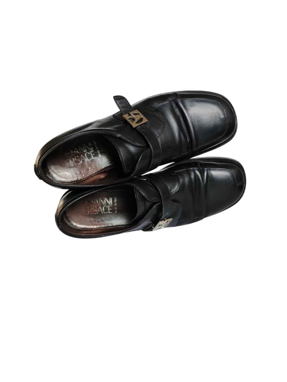 Scarpe vintage anni 90 Gianni Versace nere cinturino monaco logo taglia 8 da riparare