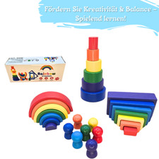 Montessori Regenbogen Holz Spielzeug Kinder – Motorik Stapelspiel 27 Teile