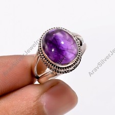 Natural Purple Amethyst Gemstone 925 Sterling Silver Handmade Statement Ring