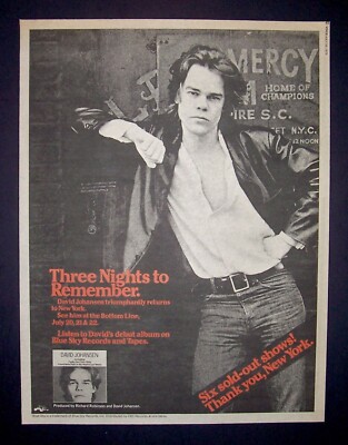 David Johansen Debut Solo Album Era Bottom Line NYC 1978 Poster Type Concert Ad