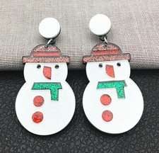 White Acrylic Snowman Christmas Stud Pierced Earrings