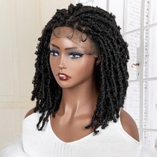 14 Inches Synthetic Lace Frontal Afro Kinky Curly Wig Short Dreadlock Wig Braide