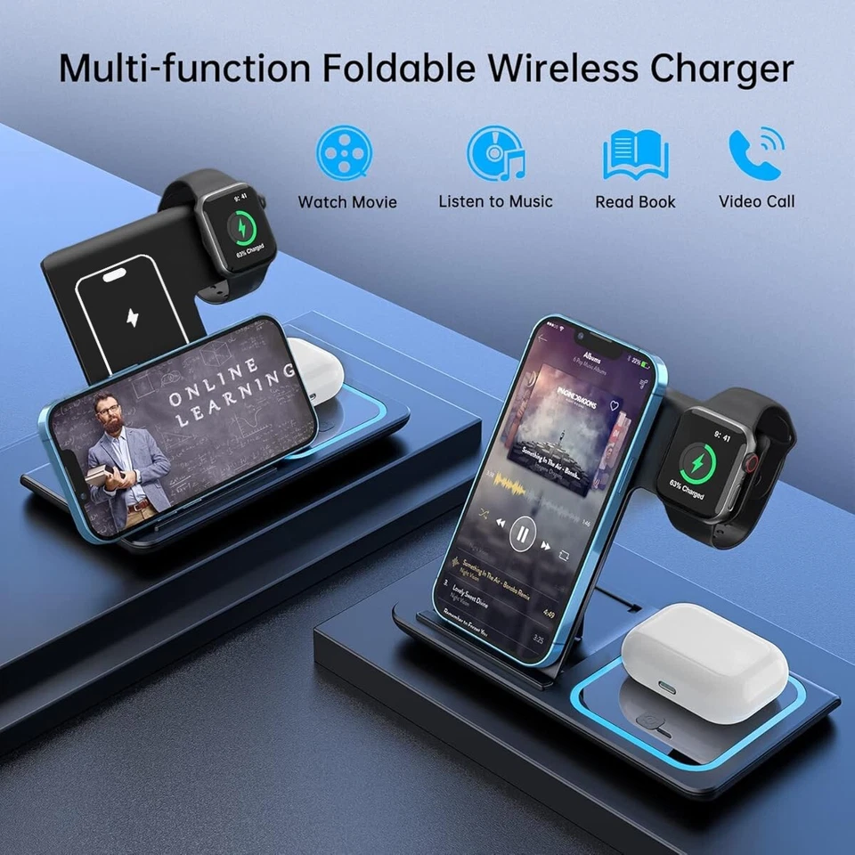 Wireless Charger For iPhone Apple Watch & AirPods 3 in 1 Wireless Charger Stand - Image 2 of 4