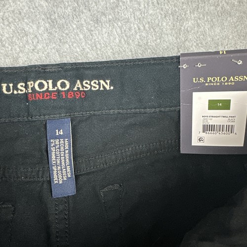 US Polo ASSN Jeans Boys 14 Black Stretch Straight Twill Pant 5 Pocket NWT - Picture 2 of 8
