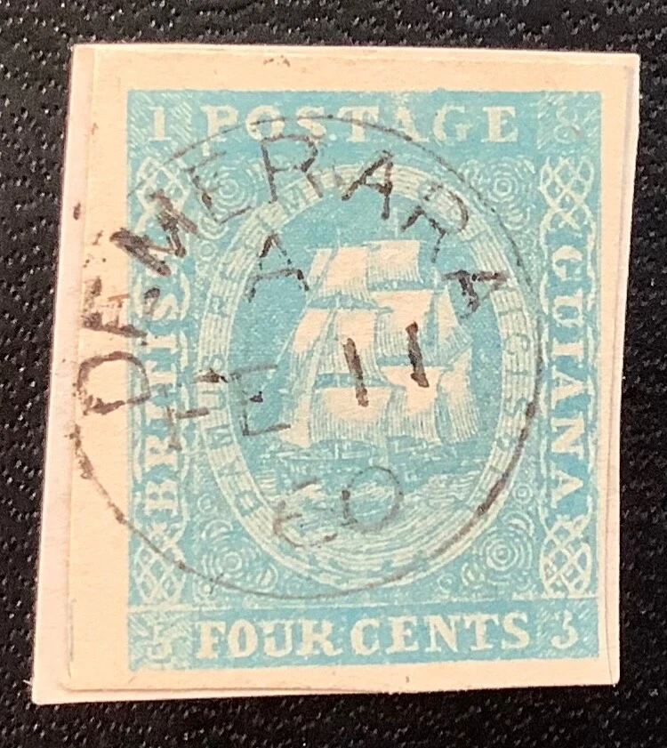 Guayana Británica 1853 4c azul pálido SG20 XF GEMA CON DEFECTO DE PLACA Y CERTIFICADO CAT. 700,00 £ Foto 4 de 4