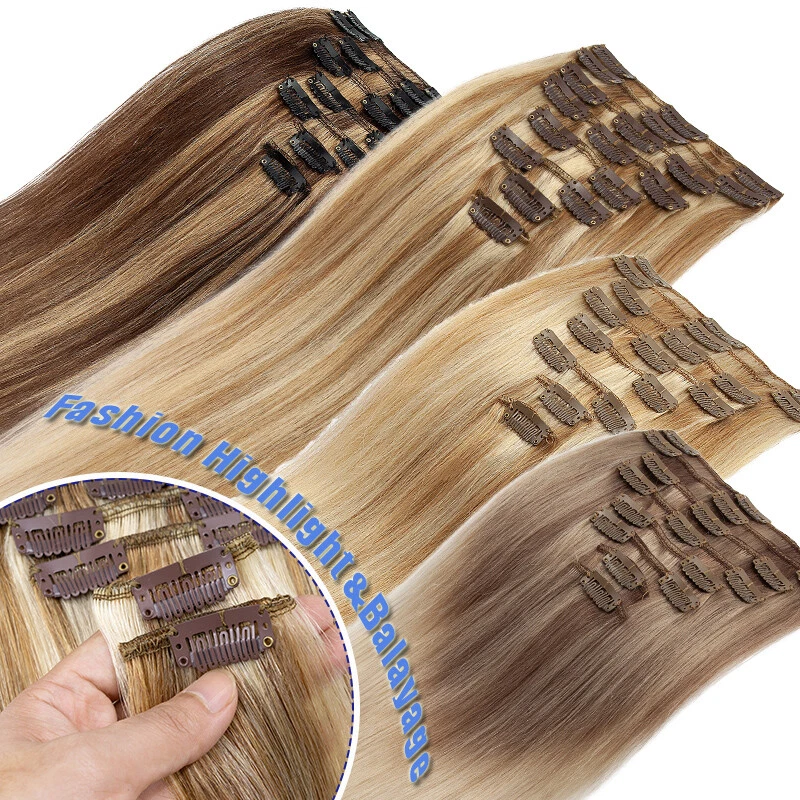AU CLEARANCE 100% Human Hair Clip In Real Remy Hair Extensions Full Head 8Pieces - image 4 of 4