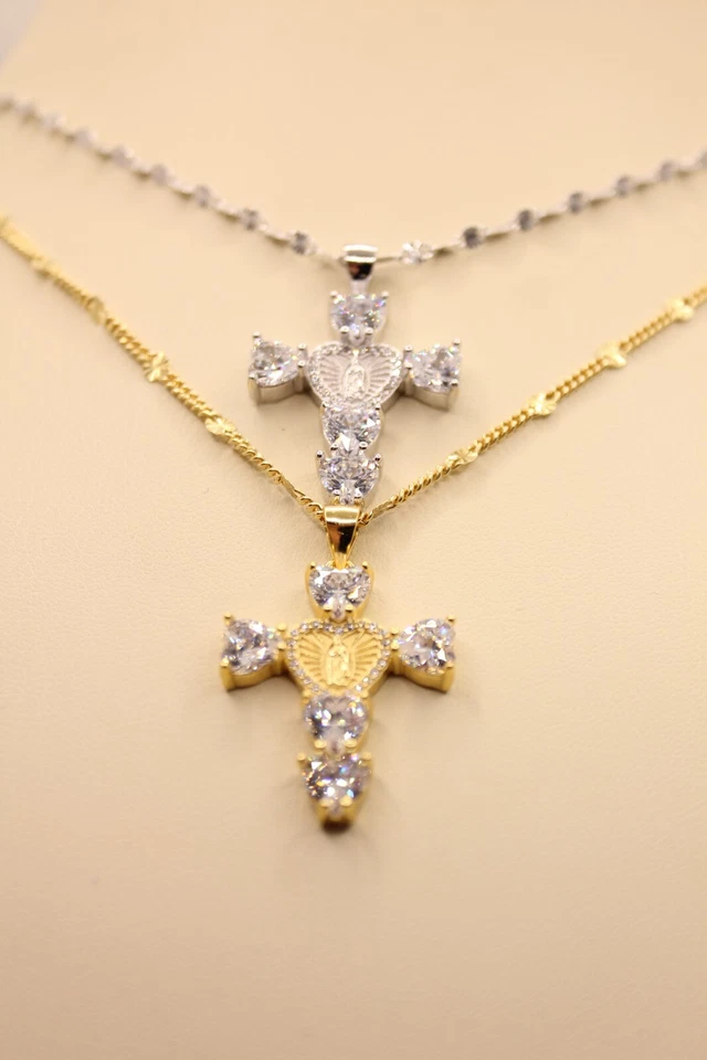 CROCE CIONDOLO MADONNA MIRACOLOSA ZIRCONI CUORI ARGENTO MM 22X29 EXPLOIT - Immagine 3 di 4