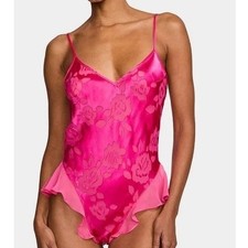 Victoria's Secret Archives Hot Pink Floral Burnout Ruffle Bodysuit Medium NEW