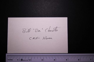 KOREAN WAR Medal of Honor WILLIAM CHARETTE (1932 2012) AUTOGRAPH INDEX CARD