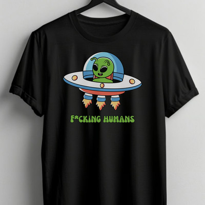 Alien UFO Graphic T-Shirt Mens Funny Extraterrestrial Sci Fi Vintage Tee