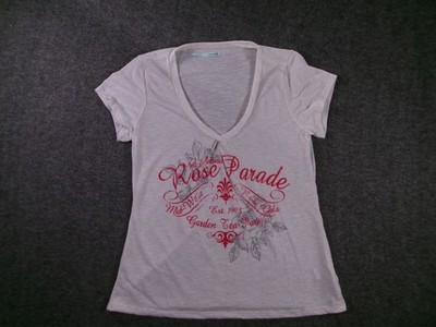 Maurices Shirt Womens XL V Neck Rose Parade Graphic Short Sleeve White Heather