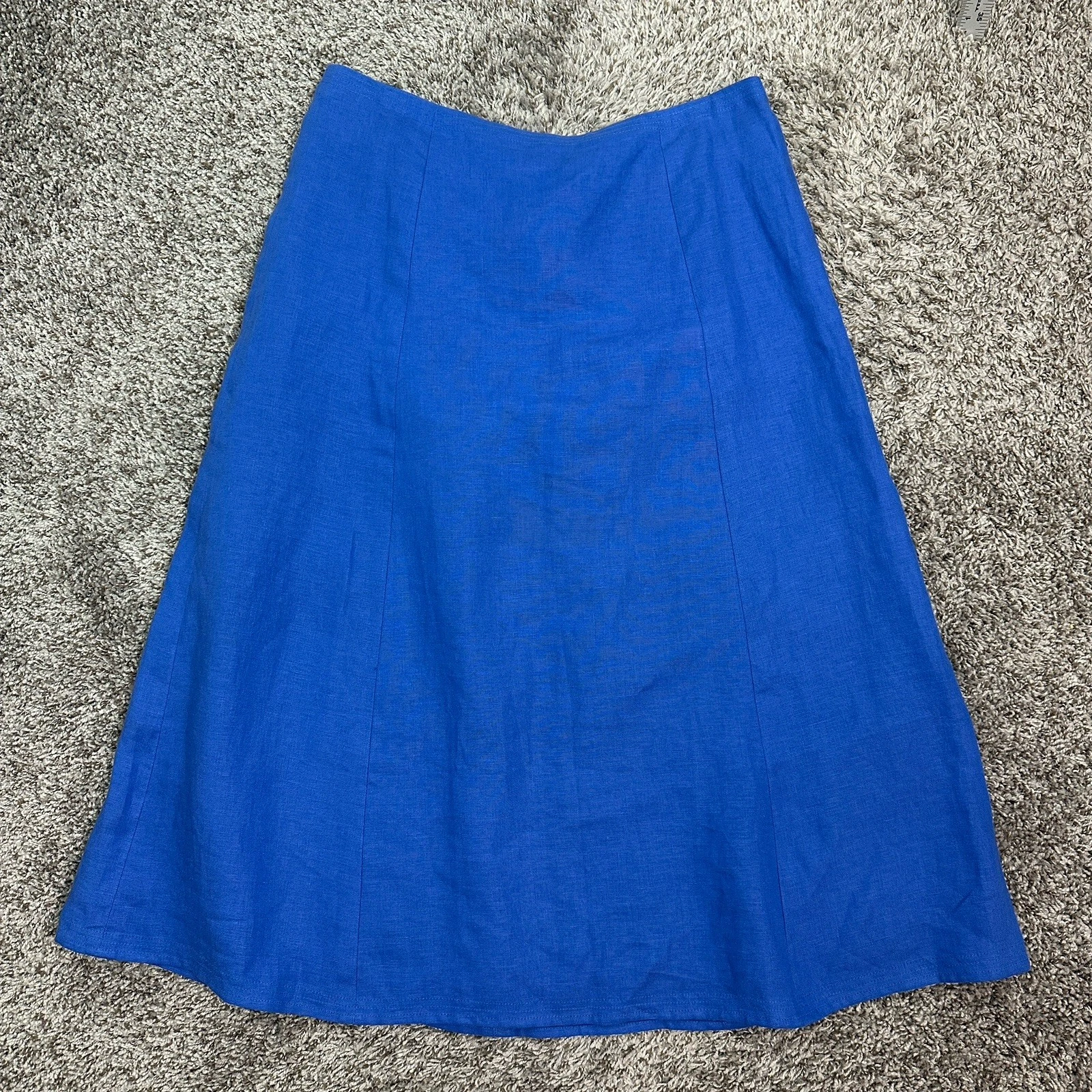 Talbots Skirt Womens 14 Blue Linen A Line Midi Lined Summer Casual Career