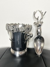 TAHARI HOME STAINLESS STEEL ICE BUCKET WITH REINDEER ICE SCOOP NEW NEVER USED