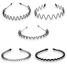bodbop Metal Hair Band for Men Headband Women Bands Unisex Black Wavy Spring