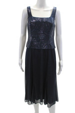 Alex Evenings Womens Sequin Embellished Sleeveless Gown Dress Blue Size 8P