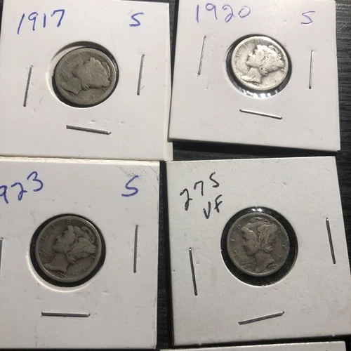 1917-1927 S MERCURY DIMES. FINE CONDITION. KEY DATES 6 Coins