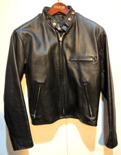 Schott NYC Black Leather Jacket Cafe Racer Style 641 - Men’s 38