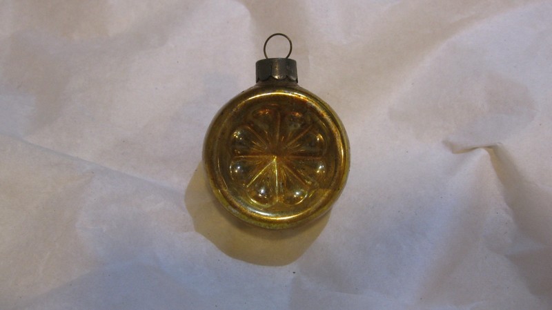 Vintage Christmas Premier Glass Works Small Gold Glass Indent Ornament