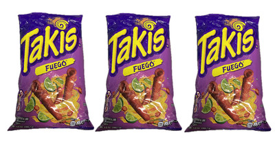3 Bags ( 9.9 oz.) Of Takis Fuego Hot Chili Pepper & Lime Flavored Corn Snacks,